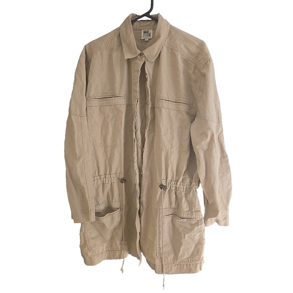 Leslie Fay Options Beige Linen Blend Pocket Long Sleeve Jacket Womans Size Large